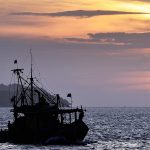 trawler in the sunset