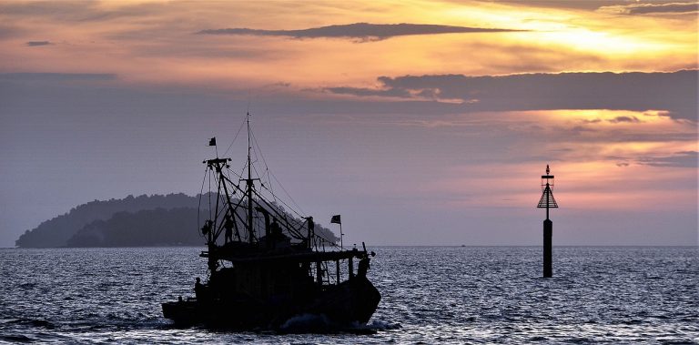 trawler in the sunset