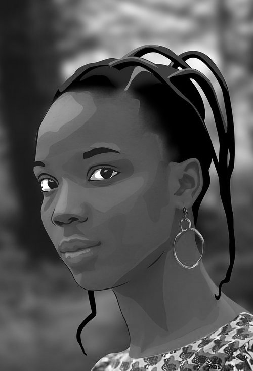 grayscale painting of a girl